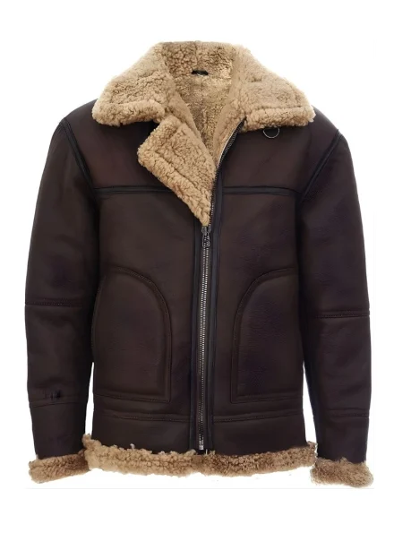 mens vintage B3 aviator brown shearling fur leather jacket front view