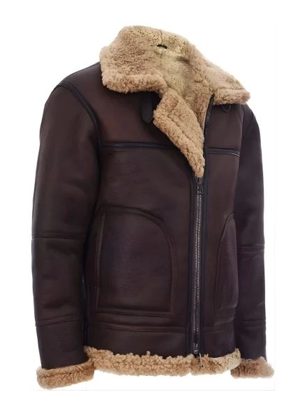mens vintage B3 aviator brown shearling fur leather jacket side view