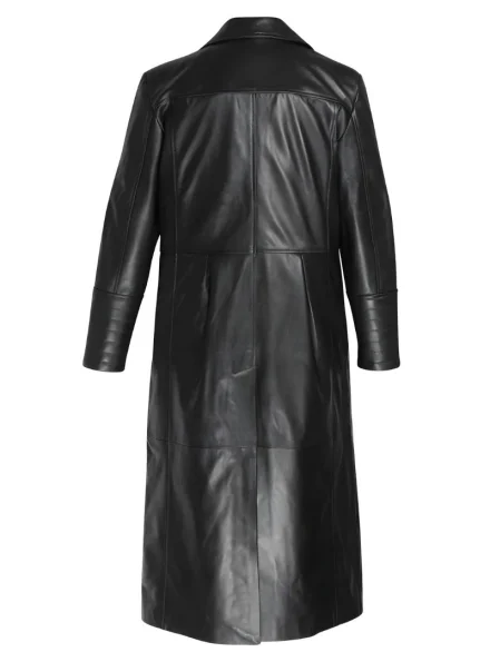 real leather classic black winter trench coat for men back