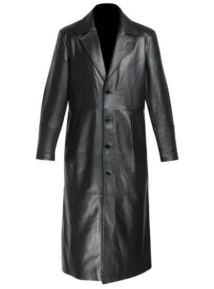 real leather classic black winter trench coat for men front