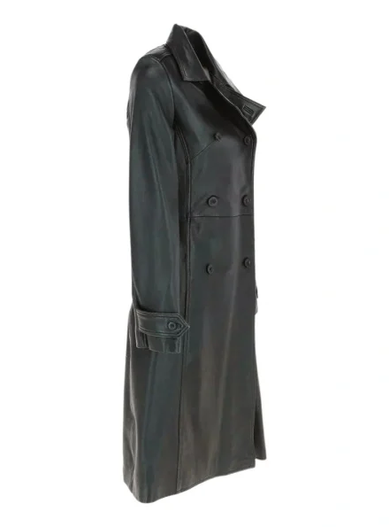 women's classic double-breasted black leather coat right view