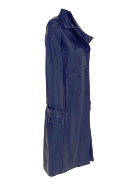 women's classic double-breasted blue leather coat right view