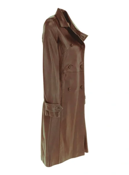 women's classic double-breasted brown leather coat right view