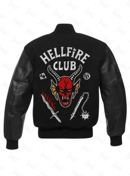 Stranger Things Hellfire Club Black Varsity Jacket Back