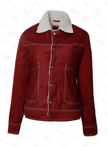 Stranger Things Natalia Dyer Red Shearling Jacket Front