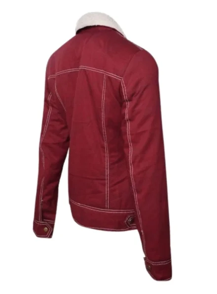 Stranger Things Natalia Dyer Red Shearling Jacket Right Side Stranger Things Natalia Dyer Red Shearling Jacket Right Side