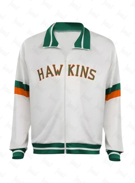 Stranger Things S4 Hawkins Baseball Lucas White Varsity Jacket Front