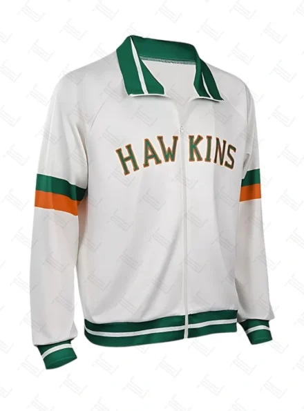Stranger Things S4 Hawkins Baseball Lucas White Varsity Jacket Side